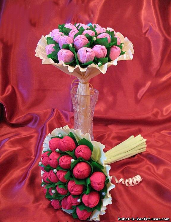 Букет из конфет в корзинке тюльпаны